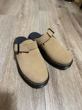 Dr. Martens Tan Suede Carlson Slip-On Clog with Black Buckle